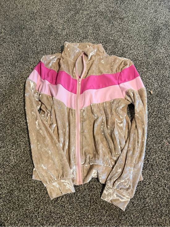 Other - Velour Zip-Up Jacket with Pink Stripe Detail